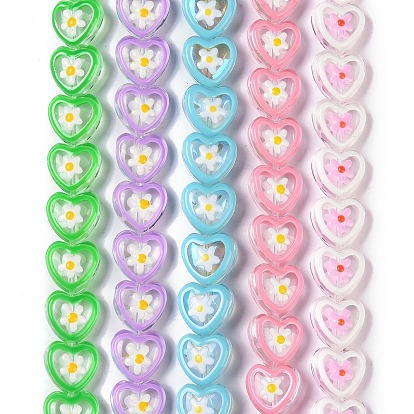 Handmade Lampwork Beads, with Enamel, Heart with Flower