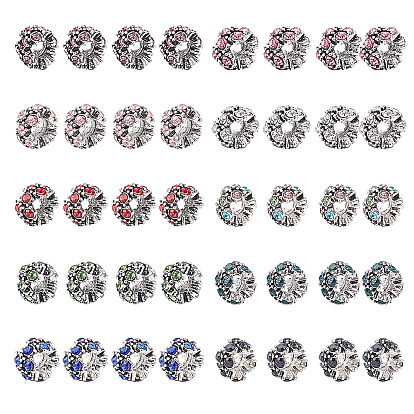 40Pcs 10 Colors Alloy Rhinestone European Beads, Flower Large Hole Beads