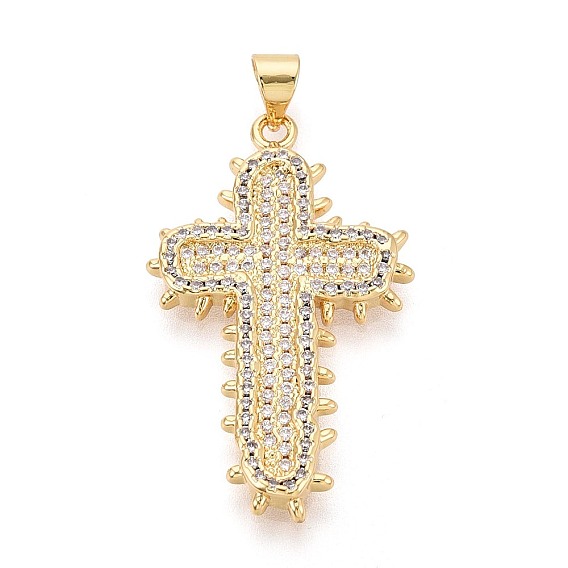 Латунные микропаве прозрачные подвески с фианитом, крест прелести