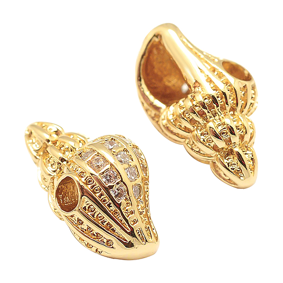 6Pcs Brass Micro Pave Grade AAA Cubic Zirconia, Conch, Cadmium Free & Nickel Free & Lead Free