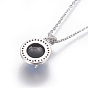 304 Stainless Steel Pendant Necklaces, with Brass Cubic Zirconia Changing Color Mood Pendants, Half Round