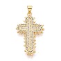 Латунные микропаве прозрачные подвески с фианитом, крест прелести