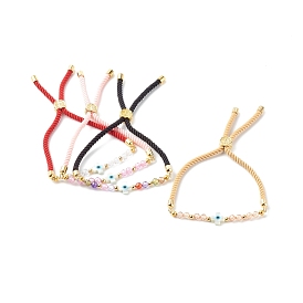 Adjustable Cubic Zirconia Beads Nylon Thread Slider Bracelets, with Natural White Shell and Synthetic Turquoise, Cross with Evil Eye