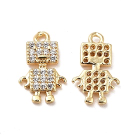 Brass Micro Pave Cubic Zirconia Charms, Real 18K Gold Plated, Robot Charm