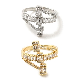 Brass Micro Pave Cubic Zirconia Rings for Women, Long-Lasting Plated
