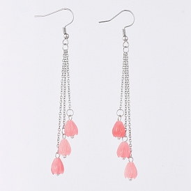 Synthetic Coral Tassels Dangle Earrings, with 304 Stainless Steel Cable Chains & Earring Hooks