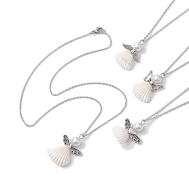 Angel Alloy and Spiral Shell Pendant Necklace