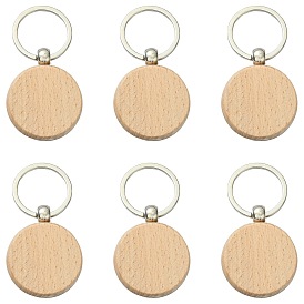 1 набор 20 шт. брелки из нержавеющей стали и дерева бука, плоско-круглые, платина