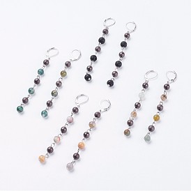Cuentas de piedras preciosas naturales cuelgan aretes, con cuentas texturizadas de latón y aro de palanca de latón, Platino