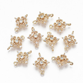 Brass Micro Pave Cubic Zirconia Links Connectors, Light Gold, Long-Lasting Plated, Cadmium Free & Lead Free