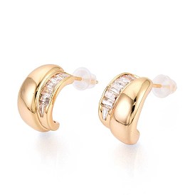 Серьги-гвоздики в форме буквы С с микропаве из прозрачного кубического циркония из латуни, без никеля 