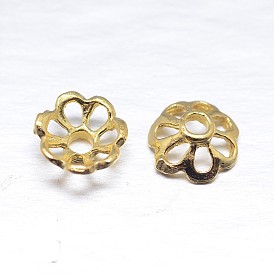 Real 18K Gold Plated Multi-Petal Sterling Silver Bead Caps, Flower, 6x2.5mm, Hole: 1mm, about 200pcs/20g
