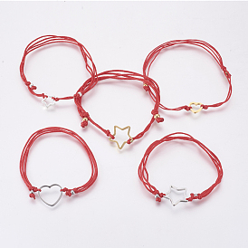 Adjustable Nylon Cord Multi-strand Bracelets, with 304 Stainless Steel Findings, Mixed Shapes