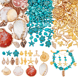 Подвески из ракушек и сплавов, синтетические бирюзовые бусины