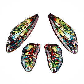 Epoxy Resin Butterfly Wing Pendants, with Rhinestone & Glitter Powder & Gold Foil