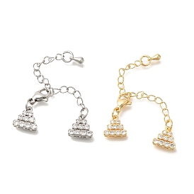 Brass Lobster Claw Clasps, with End Chains and Cubic Zirconia Charm