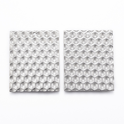 304 Stainless Steel Pendants, Textured, Rectangle with Honeycomb
