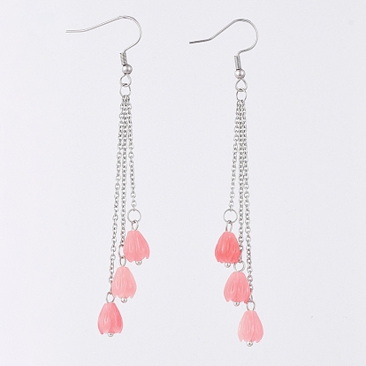 Synthetic Coral Tassels Dangle Earrings, with 304 Stainless Steel Cable Chains & Earring Hooks