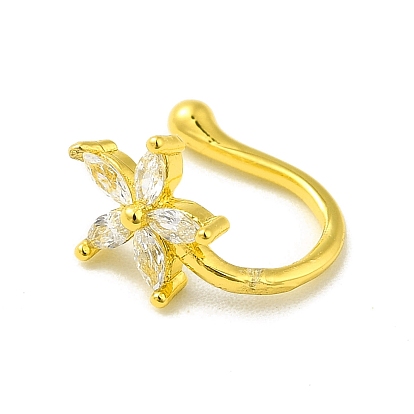 Clear Cubic Zirconia Flower Clip on Nose Ring, Brass Nose Cuff Non Piercing for Women
