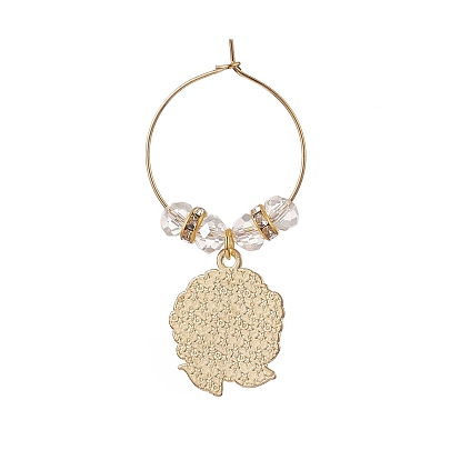 5Pcs Flower Alloy Enamel Pendants Wine Glass Charms Sets, with Brass Hoop Earrings Findings, Electroplate Glass Beads