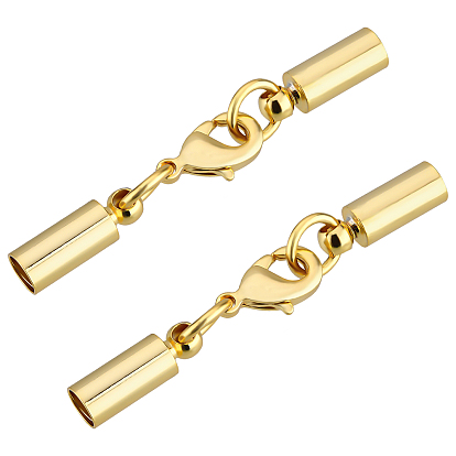 Brass Lobster Claw Clasps, with Cord Ends, Long-Lasting Plated
