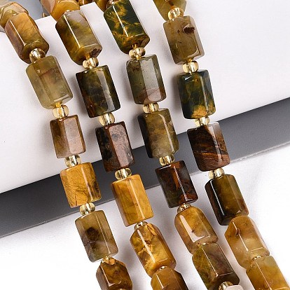 Natural Tiger Quartz Beads Strands, Hexagonal Prism, with Glass Beads