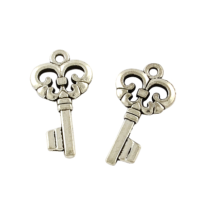 Tibetan Style Alloy Skeleton Key Pendants, Cadmium Free & Lead Free, 23x12x2mm, Hole: 1.5mm, about 500pcs/500g