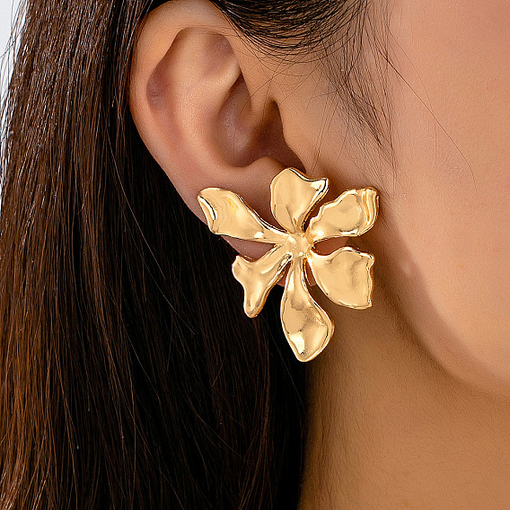 Alloy Stud Earrings for Women, Flower