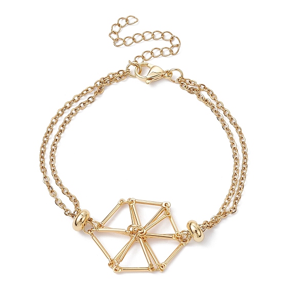 Латунный плетеный мешочек для макраме, пустой держатель для камня, изготовление браслета, с 304 кабельными цепочками из нержавеющей стали