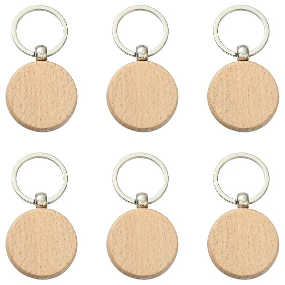 1 набор 20 шт. брелки из нержавеющей стали и дерева бука, плоско-круглые, платина