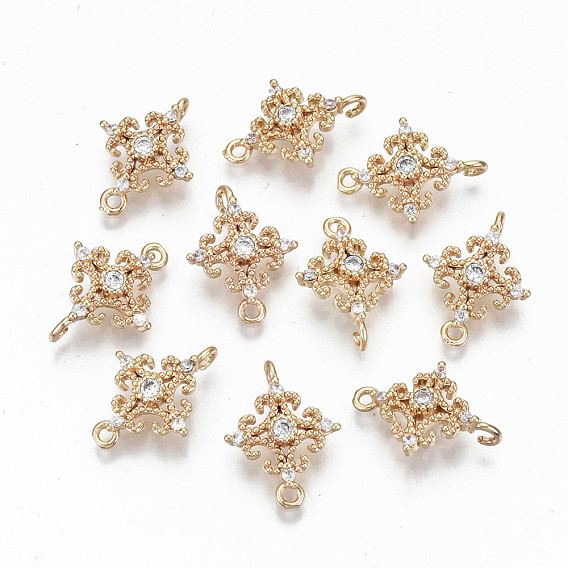 Brass Micro Pave Cubic Zirconia Links Connectors, Light Gold, Long-Lasting Plated, Cadmium Free & Lead Free