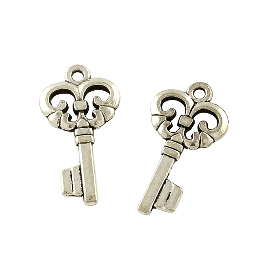 Тибетском стиле сплава Skeleton Key подвески, без кадмия и без свинца, 23x12x2 мм, отверстие : 1.5 мм, Около 500 шт / 500 г