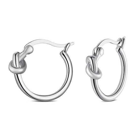 SHEGRACE 925 Sterling Silver Hoop Earrings, Ring with Knot