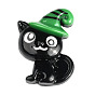 Halloween Theme Opaque Resin Cabochons, for Jewelry Making, Black Cat with Magic Hat, Flat Back