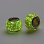 Handmade Luminous Lampwork European Beads, with Brass Double Cores, Large Hole Beads, Rondelle
