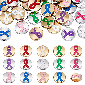 56 шт 14 стили сплава эмалевые бусины, плоские круглые с информационно лентой