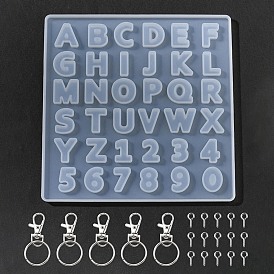 DIY Keychain Making Kits, Inclduing Letter/Number Silicone Molds, Alloy Swivel Clasps, Iron Key Ring & Screw Eye Pin Peg Bails