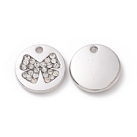 Alloy Charms, with Crystal Rhinestone, Flat Round with Bowknot
