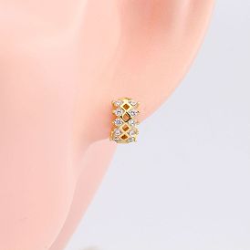 Chic and Stylish S925 Silver Diamond-Shaped Hollow Earrings with Gemstones - Versatile Fashion Accessory