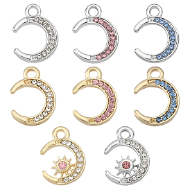 SUPERFINDINGS 48Pcs 8 Style Alloy Pendants, with Rhinestone, Crescent Moon & Star