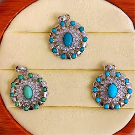 925 Подвески из стерлингового серебра с окрашенной синтетической бирюзой, полые прелести, разноцветные