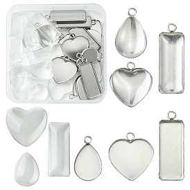 15шт 3 стили 304 настройки подвески из нержавеющей стали кабошон, с кабошонами из прозрачного стекла 15шт 3 стилей