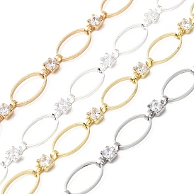 Цепи овального сечения из латуни ручной работы с прозрачными кубическими циркониями, несварные, с катушкой