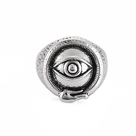 Flat Round with Eye Alloy Finger Ring, Chunky Wide Ring for Men, Cadmium Free & Lead Free