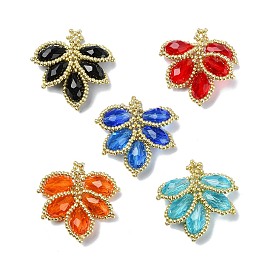 Glass Seed Beaded Woven Pendants, Leaf