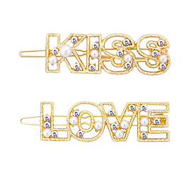Alloy Rhinestone Letter Hair Clip - Love Kiss Hairpin for European and American Hairstyles.