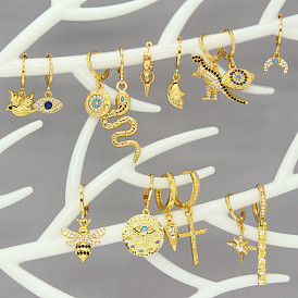 Sparkling Animal Meteor Earrings with Evil Eye Charm and Gold Plating