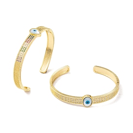 Brass Micro Pave Cubic Zirconia Open Cuff Bangles, Evil Eye Bangles for Women, Golden