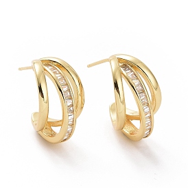 Clear Cubic Zirconia Arch Stud Earrings, Brass Jewelry for Women