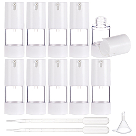 10шт. пластиковый пустой многоразовый флакон с безвоздушным насосом, с 2пластиковыми пипетками для переноса и 1пластиковым воронкообразным бункером